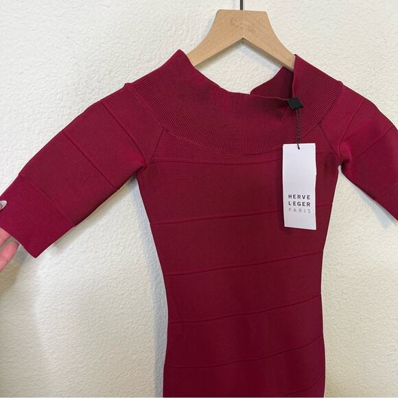 NWT Herve Ledger Cross Bandage Icon Dress In Dark Maroon Womens Size XXS - Picture 5 of 9